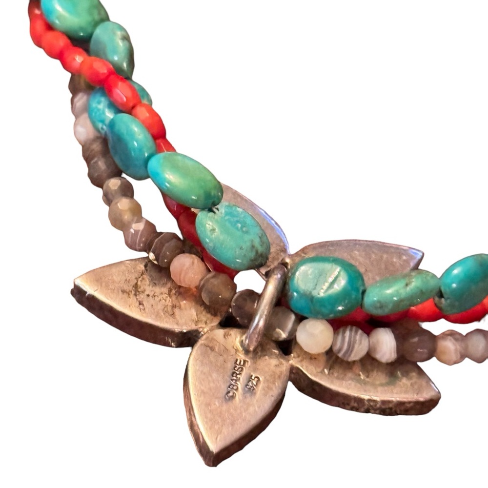 Barse sterling silver 925 multi strand gemstone flower southwestern  necklace - Picture 6 of 8